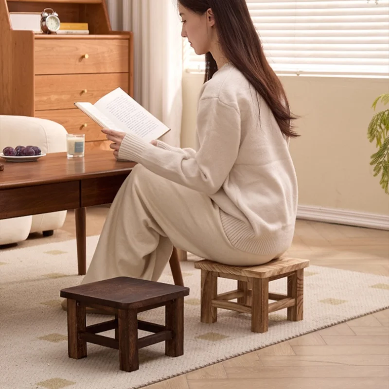 Japanese Solid Wood Stools Household Low Stools for Shoe Changing Stool Living Room Vintage Chairs Teak Square Stools image 5