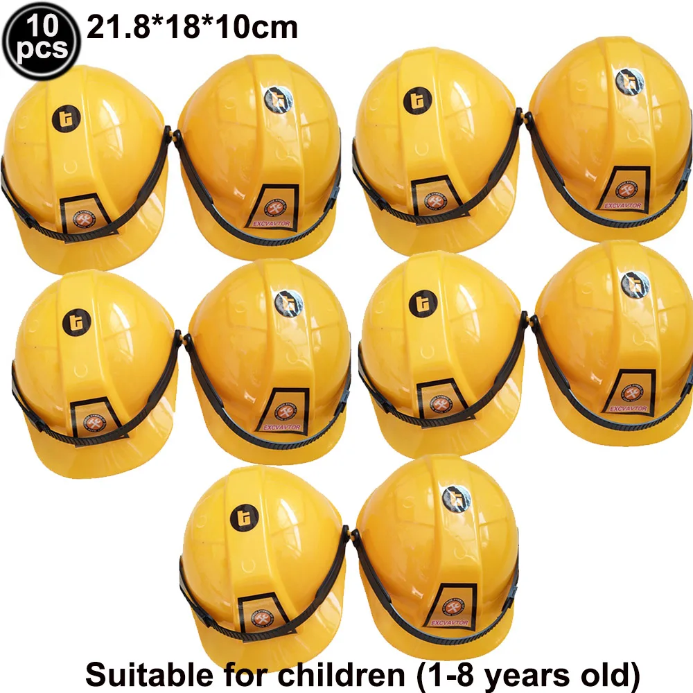 10 Packs Construction Hat Kids Plastic Hats Construction Party Supplies Construction Worker Helmet for Kids Dress Up Theme Party