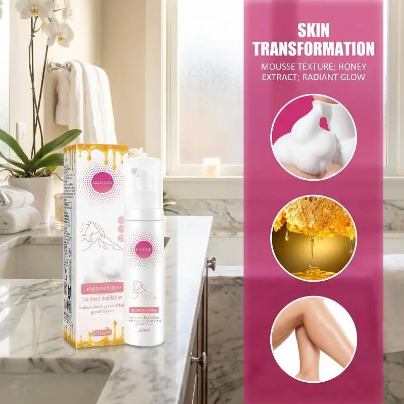 EELHOE Permanent Hair Removal Mousse Spray Armpit Legs Arms Hair Growth Inhibitor Mild Body Skin Smooth Painless Depilatory Foam