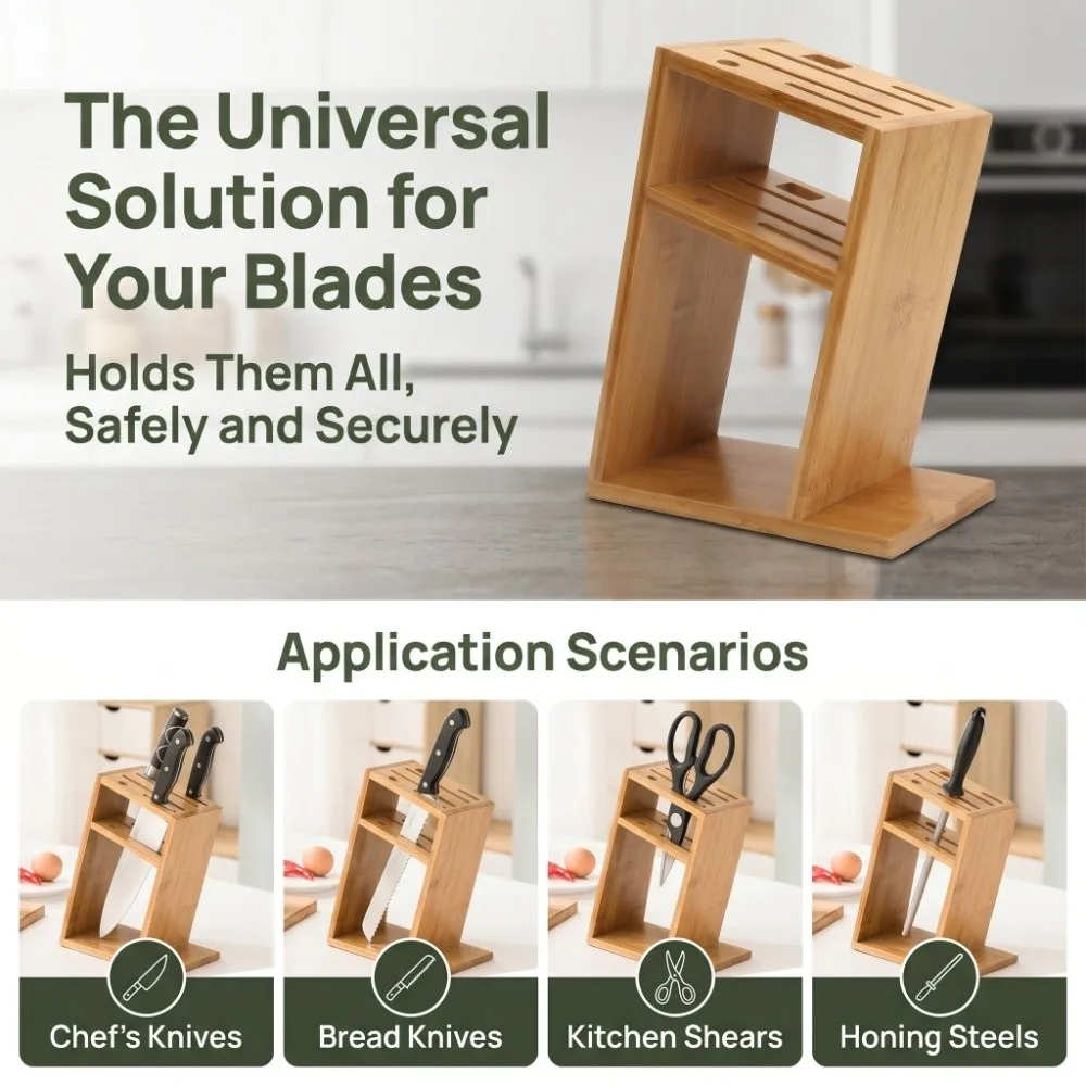 Wood Knife Holder Hollow Ventilation Wooden Color Inclined Knife Holder Durable Universal Design Kitchen Knife Storage