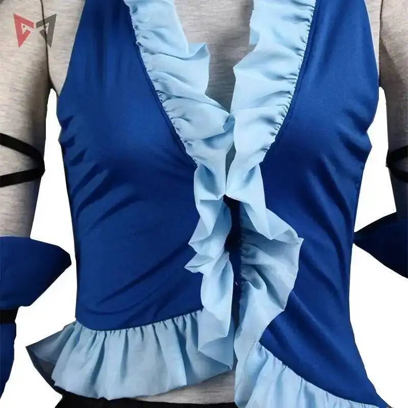 Final Fantasy XII  Cosplay Yuna Lenne Song Cosplay Costume And Earrings Set Halloween Blue Dress Custom Made
