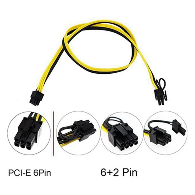 8 Pcs 6 Pin PCI-E To 8 Pin(6+2) PCI-E (Male To Male) GPU Power Cable 50Cm For Image Cards Mining Server Breakout Board