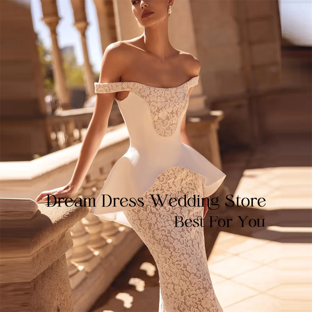 DREAM Lace Mermaid Wedding Dress Women 2025 Boat-Neck Off The Shoulder Lace-up Open Back Bridal Gown Vestido De Novia Customized