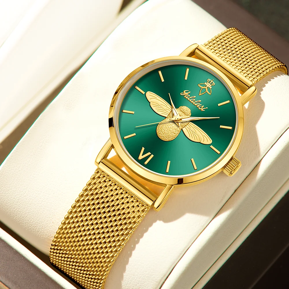 YaLaLuSi Minimalist Quartz Couple’s Watches with 3D Bee Relief Design for Men and Women Relojes De Mujeres