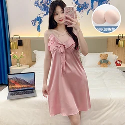 2024 Summer Silk Satin Sexy Lace Lingerie Spaghetti Strap Nightgowns for Women Cute Sleepwear Nightdress Night Dress Home Nighty