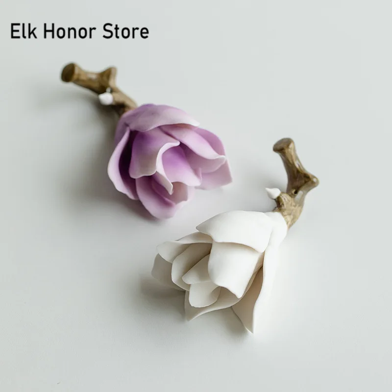 Hand Pinched Magnolia Flower Small Incense Insert Holder Tea Tools Shelf Creative Ceramic Desktop Ornaments Tea Table Decoration