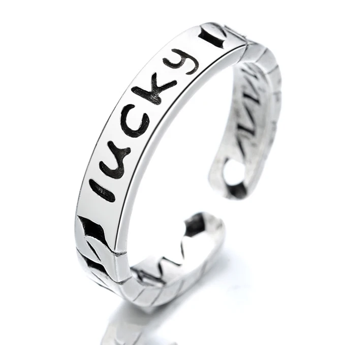 MEETSOFT-anillos de plata 925 con letras de la suerte para mujer, cadena ajustable, joyería fina, accesorios minimalistas