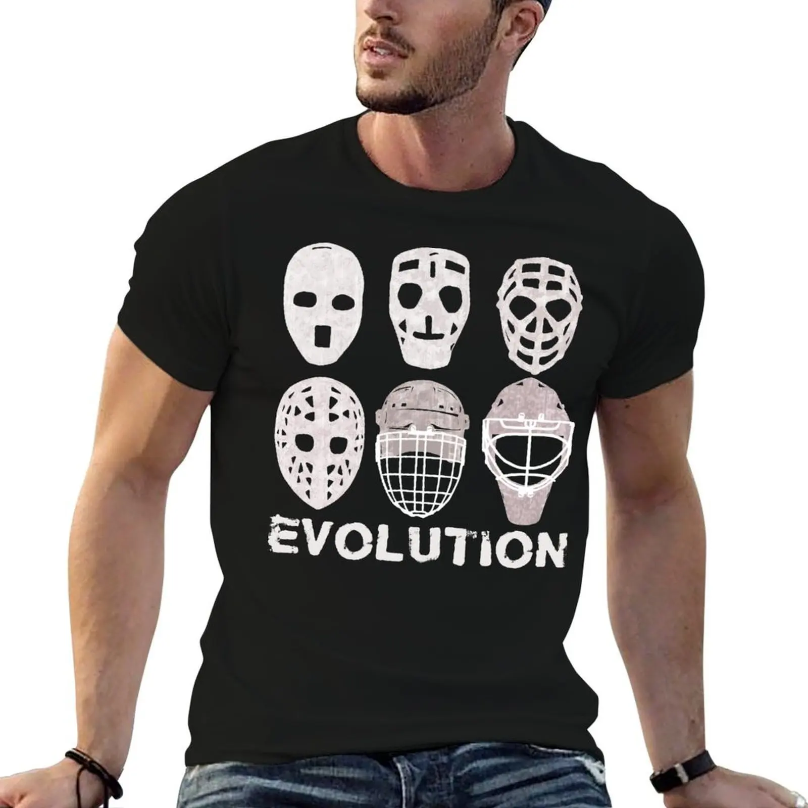 T-shirt Evolution de la masque de gardien de but de hockey, streetwear, personnalisez vos propres t-shirts pour hommes, motif graphique