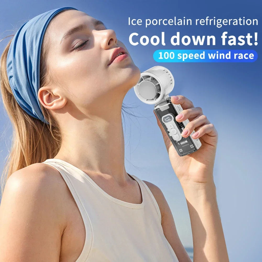 Handheld High Speed Folding Turbo Cooling Fan Mini Neck Ice Pack Small Fan with Brushless Motor for Outdoors Activities