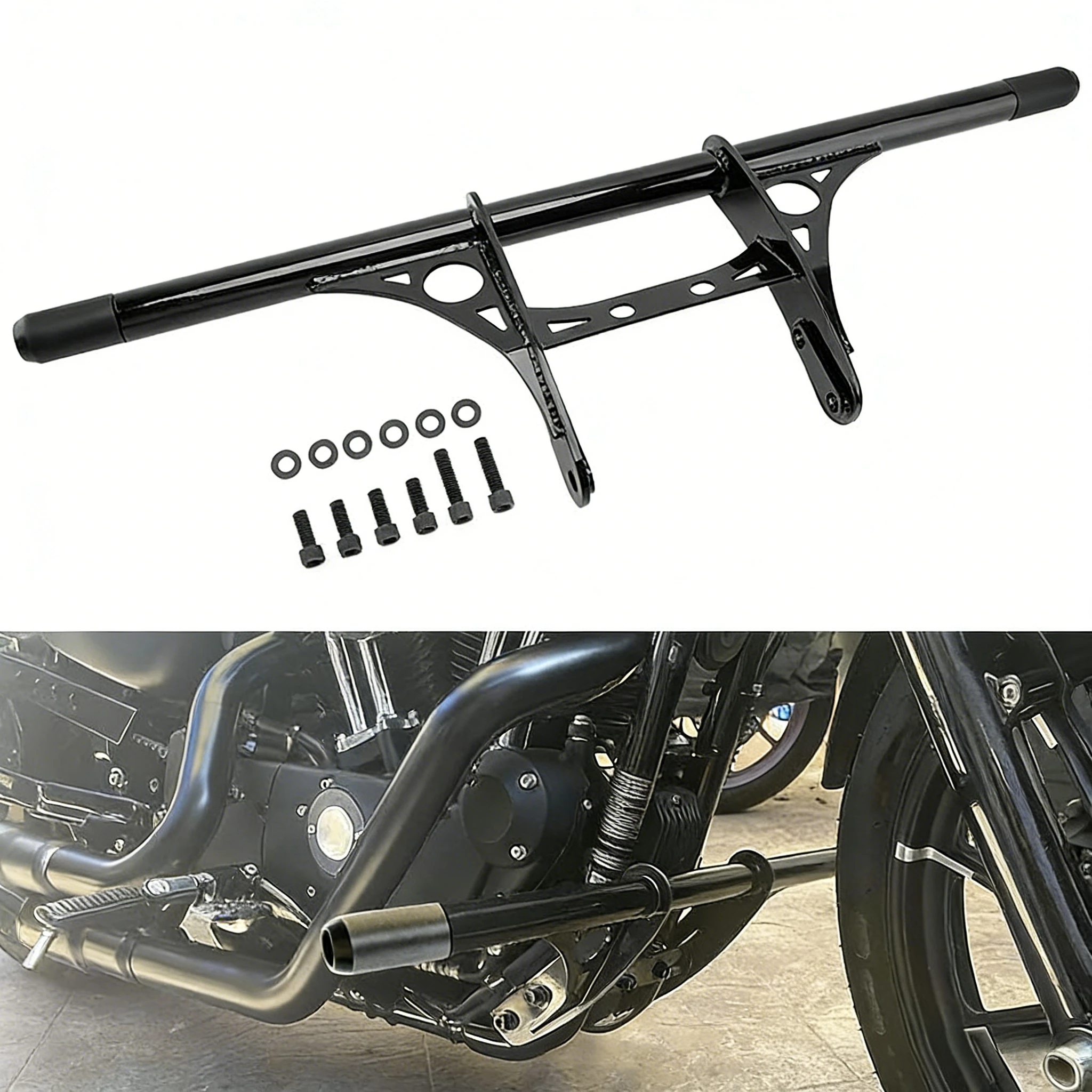 Front Crash Bar Motorcycle For Harley XL883 1200 X48 72 One-word bumper Anti-fall rubber guard bar frame 2004-2023 General