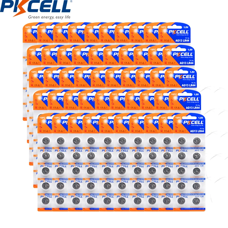 500PC PKCELL AG13 LR44 Button Coin Cell 1.5V Alkaline Battery as 357A S76E G13 For calculator Clocks, Watches, Calculators,