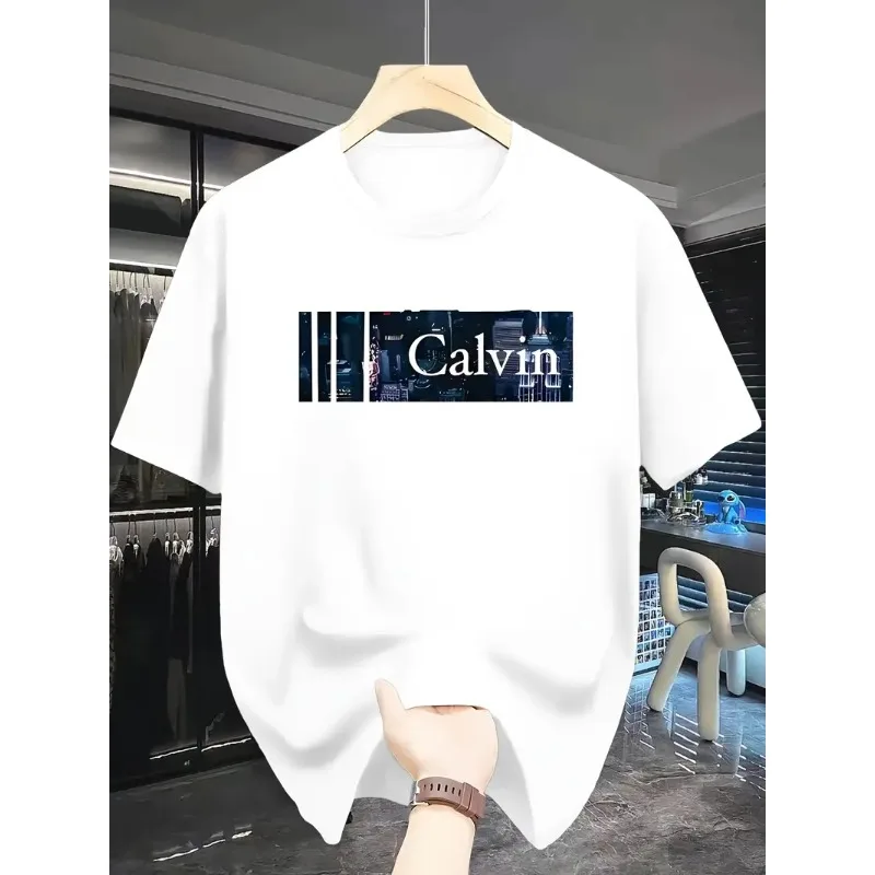 2025 Summer Men's Geometric Pattern Letter Short Sleeve Fashion Street Casual T-shirt for Both Men and Women image 2