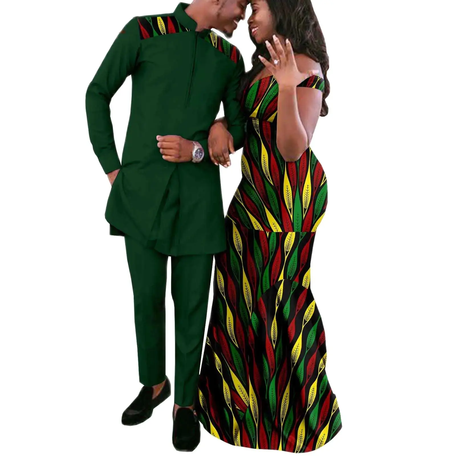 African Couple Clothes Dashiki African Print Long Dresses for Women Matching Men Outfits Patchwork Jackets and Pant Sets Party