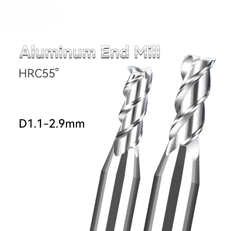 

3 Flute End Mill Aluminum 1.2mm 1.3 1.4 1.6 1.7 1.8 1.9 2.1 2.2 2.3 2.4 2.6 2.7 2.8 2.9mm Decimal Point Milling Cutter CNC Tools