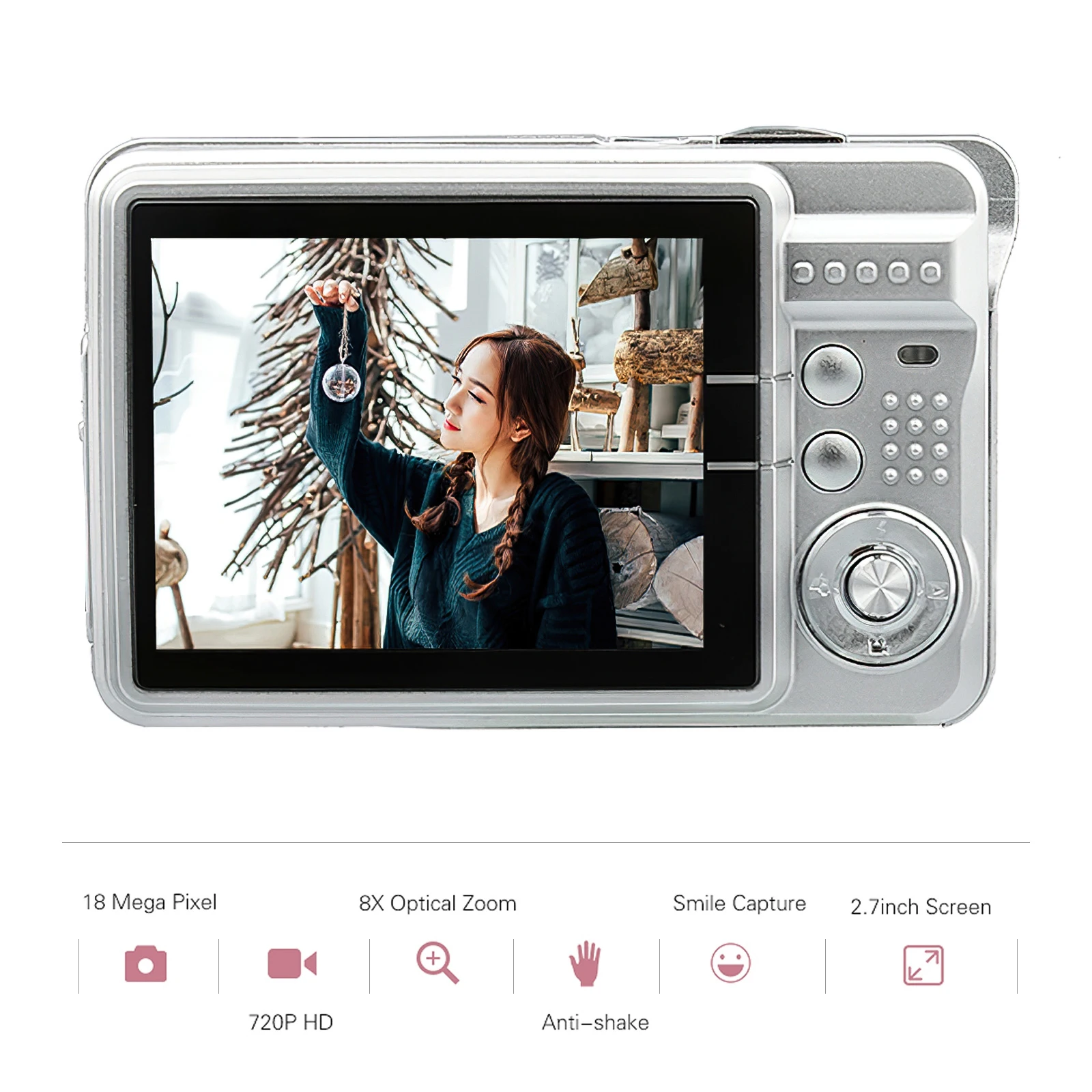 Portable 720P Digital Kids Camera Video Camcorder 18MP Photo 8X Zoom Anti-shake 2.7 Inch TFT Screen Built-in Lithium Battery