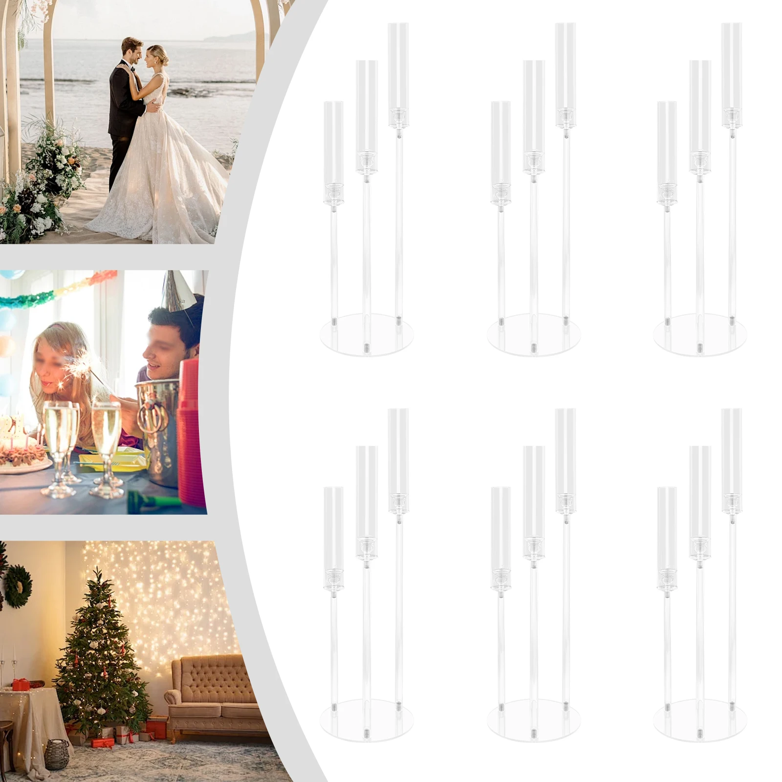 

6 Pcs 3 Shades Acrylic Candle Holder,22*76cm Clear Candle Holder Freestanding for Home Decor