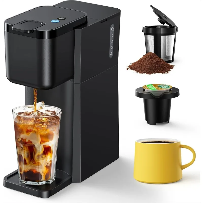 

Mini Hot and Iced Coffee for K Cup and Ground, 6 to 14 Oz Brew Sizes, , for Home, Travel, RV, Office and Dorm, Classic Black