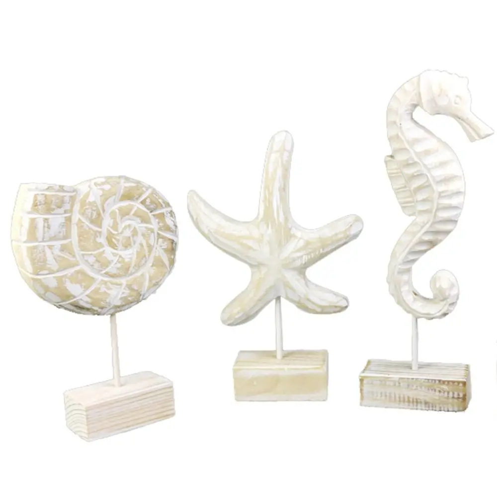 Mediterranean Style Home Decoration Accessories Wooden Crafts Starfish Conch Hippocampus Wood Carving Marine Living Room