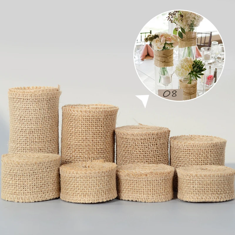 1 Roll Natural Jute Burlap Ribbon For Weddings Belt Strap Floristry Party Christmas Decorative DIY Gift Wrapping Home Decor