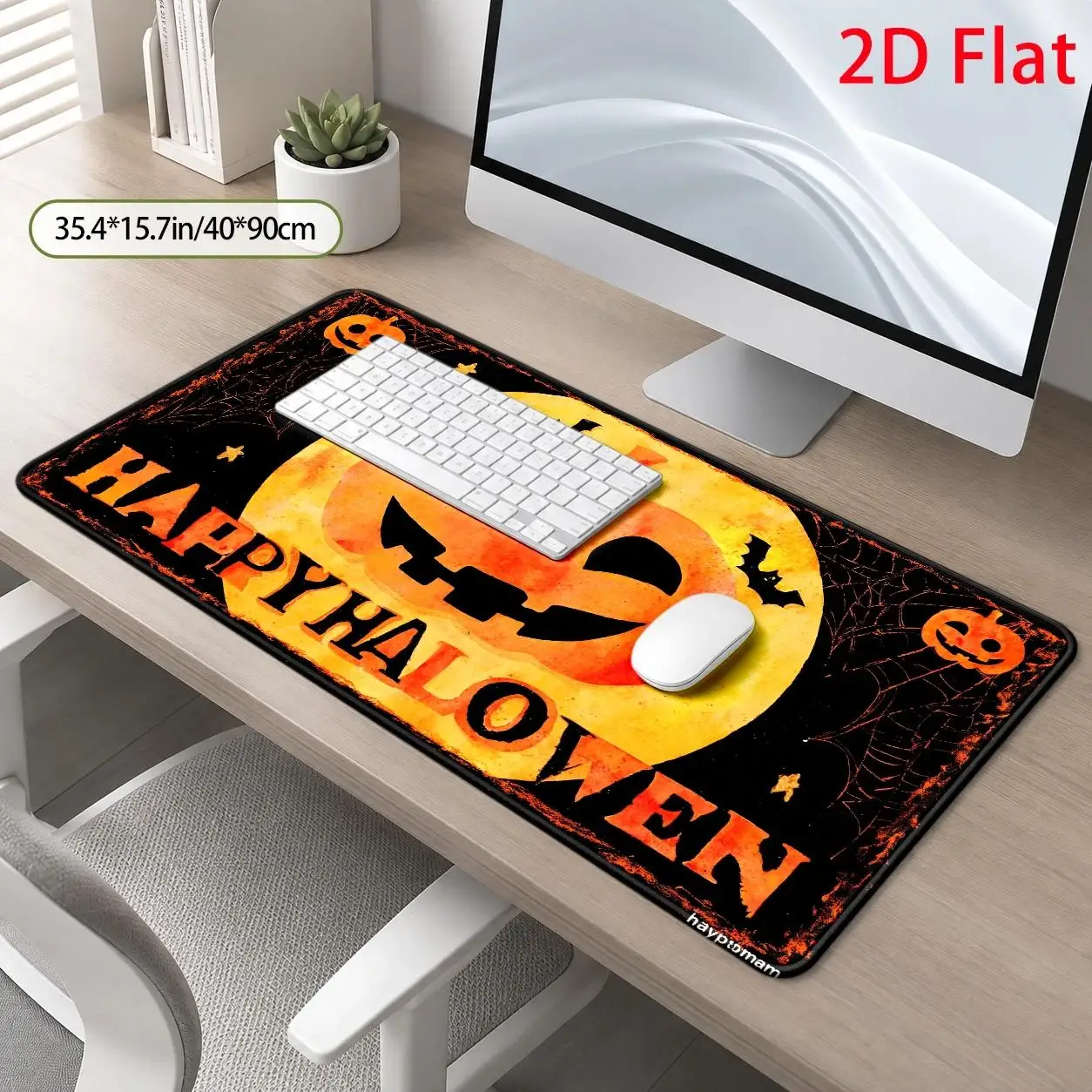 Large Spooky Pumpkin Mouse Pad Compatible for PC/Laptop - Vintage Watercolor Jack-O-Lantern Desk, Stain-Resistant Soft Suitable for Home Office, Gaming Room
