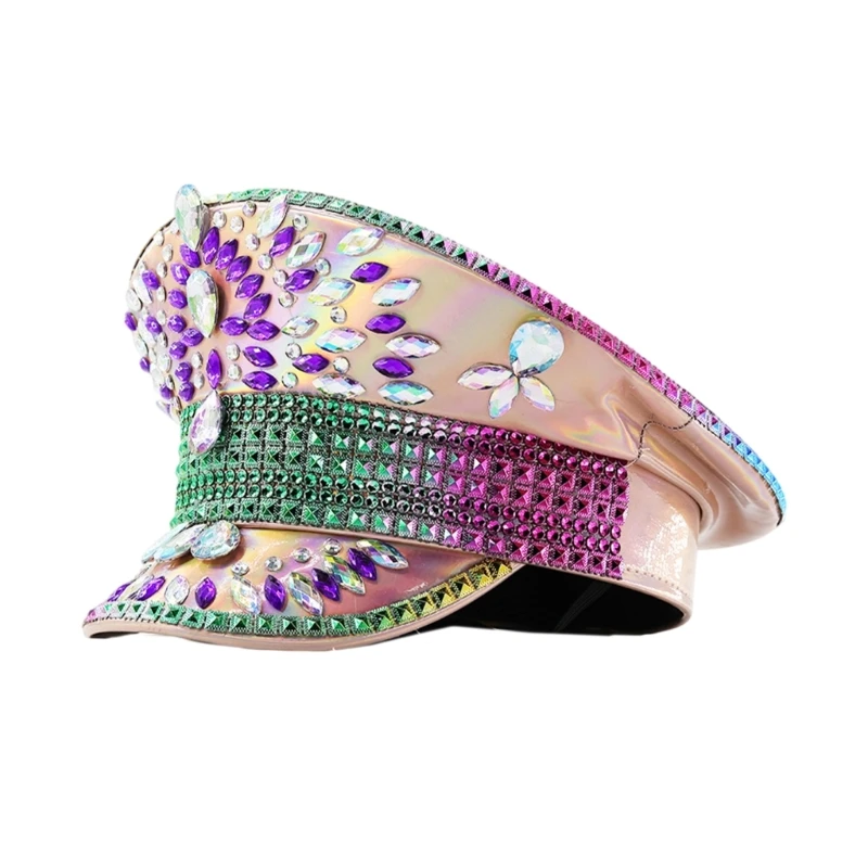 Champagne Sailors Navies Hat Rhinestones Embellishment Hat Fashion Accessory for Outdoor Activities