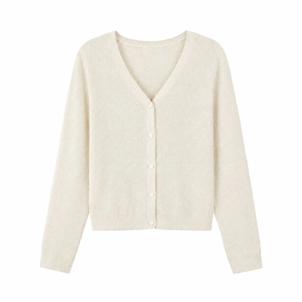Fashion V-Neck Knitted Sweater Sunscreen Long Sleeve Sweater Cardigan Lightweight Tops Sweaters Women