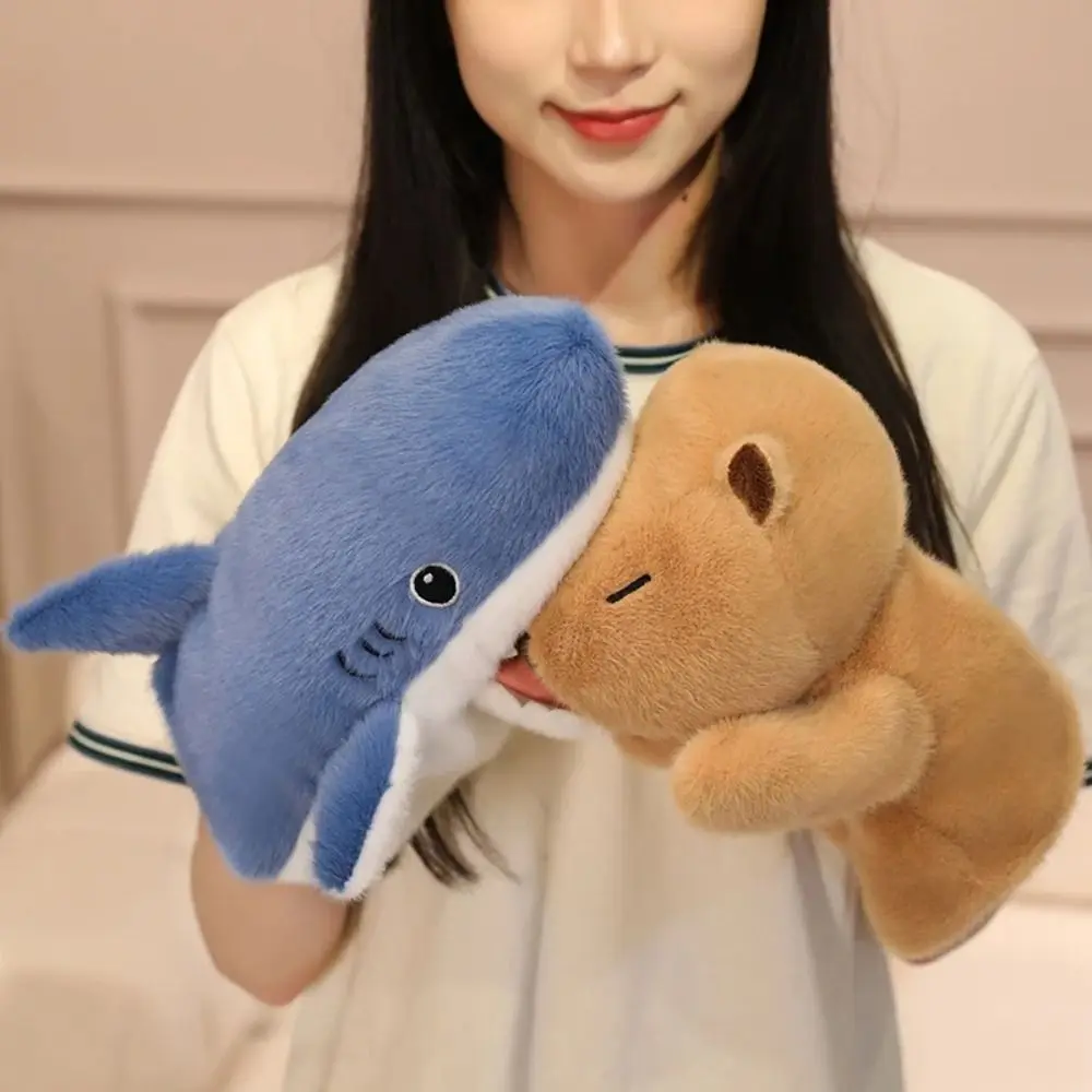 กบหุ่นมือสัตว์เป็ด Movable ปากตุ๊กตา Plush Shark ของเล่นจําลองมือนุ่มนิ้วมือ Story Puppet Interactive ของเล่น