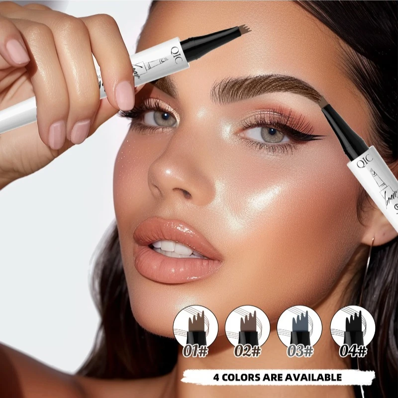 Stylo à sourcils liquide Ultra-fin, 4 Points, imperméable et résistant à la sueur, longue durée, maquillage marron foncé