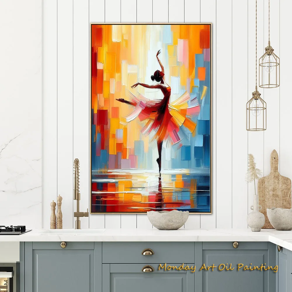 Hand Painted Lady Dancer Thick Texture Modern Vivid Abstract Art Large Pretty Ballerina Colorful Painting Fedex Shiiping Cost