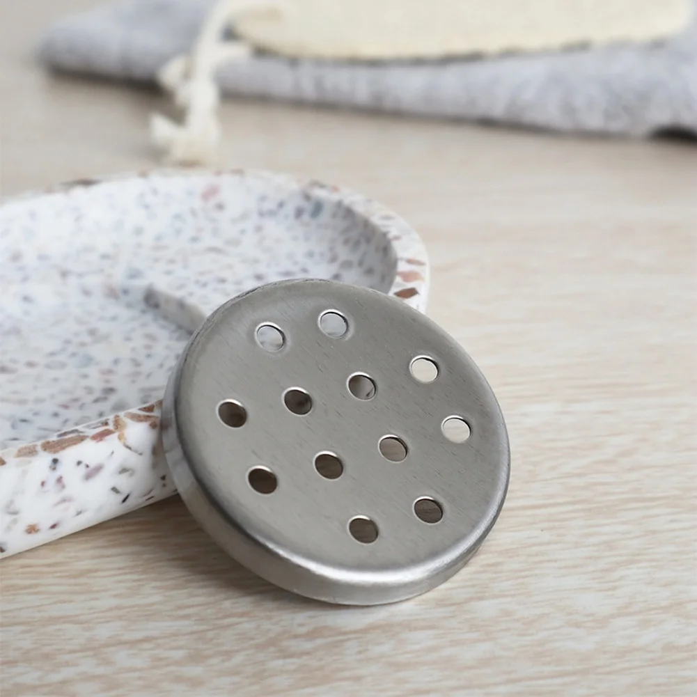 Terrazzo Oval Soap Dish with Removable 304 Stainless Steel Drain Tray for Functional Bathroom and Kitchen Setup