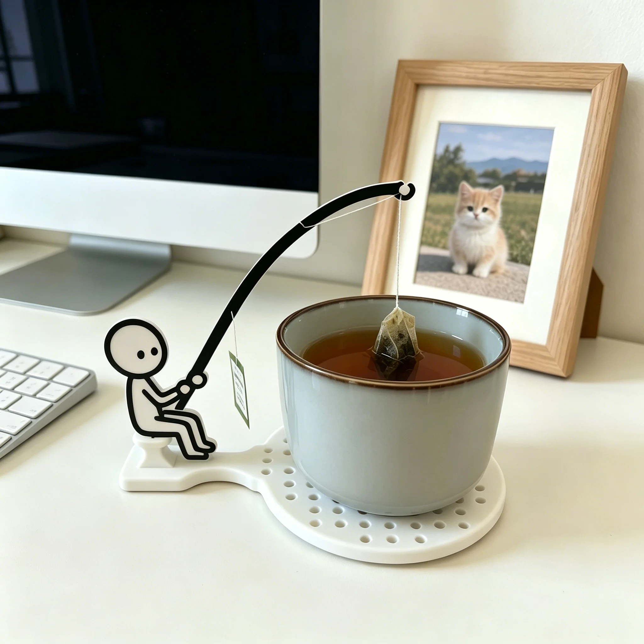 Funny Tea Bag Holder, Cute Fishing Man Tea Bag Hanger for Cup, Creative Tea Infuser Accessory for Kitchen Office Desk