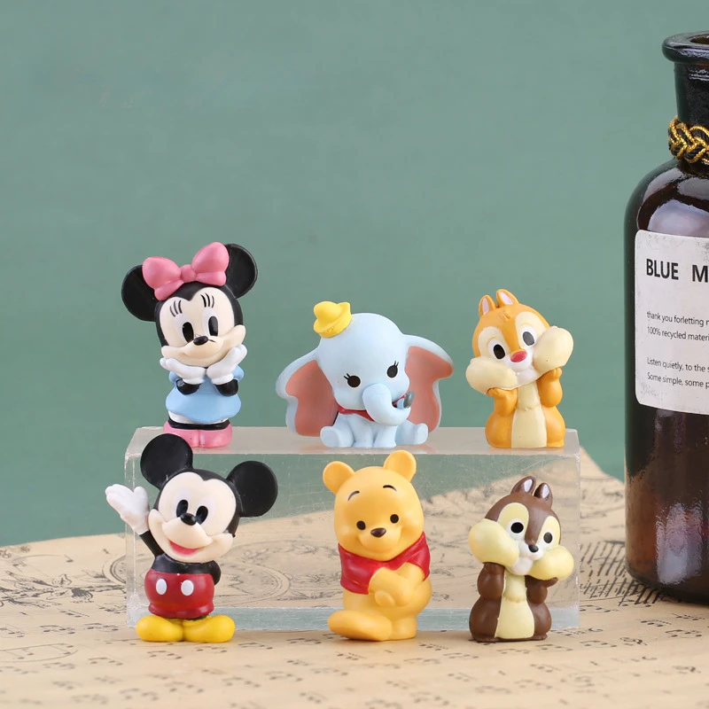 6Pcs Disney Anime Mickey Mouse Action Figure Minnie Pooh Bear Dumbo Kawaii Cartoon Doll PVC Deco Model Toys Kids Lovely Gift