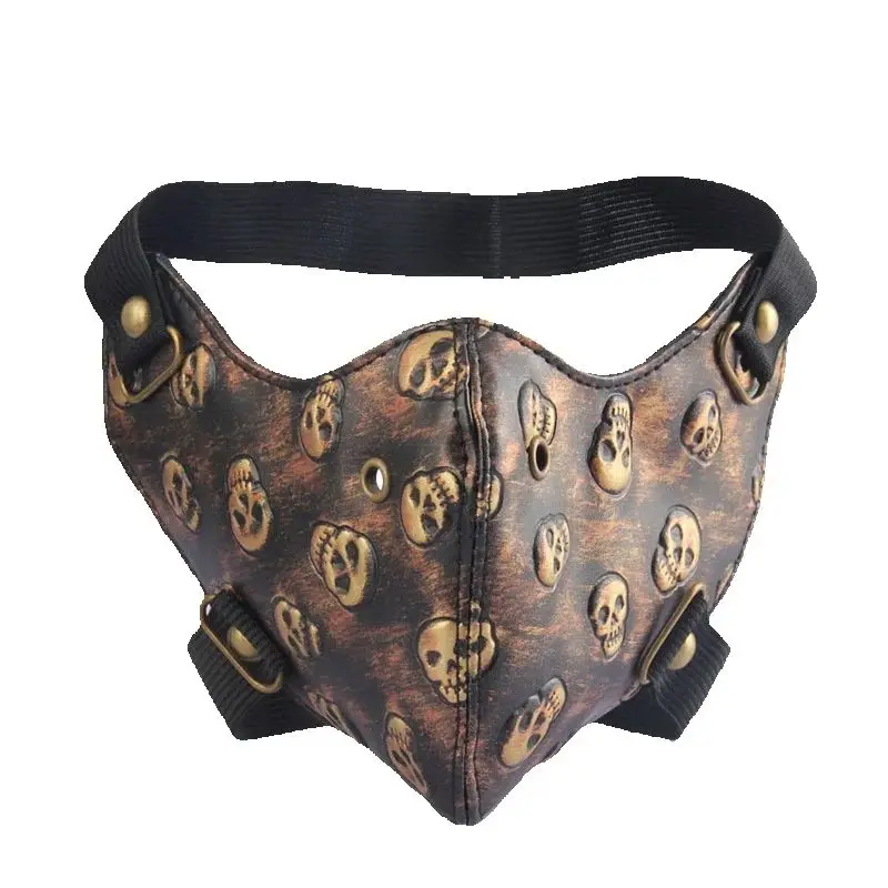 Máscara de motociclista para hombre y mujer, máscara Punk Retro dorada plateada con múltiples calaveras, resistente al viento, a prueba de polvo, diadema elástica de cuero, máscara facial