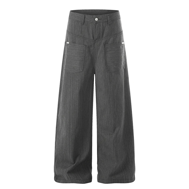 

GXFortune American Retro Reversed Wear Design Stripe Jeans Unisex Cleanfit Commuter Casual Pants Trendy Straight Leg Fit