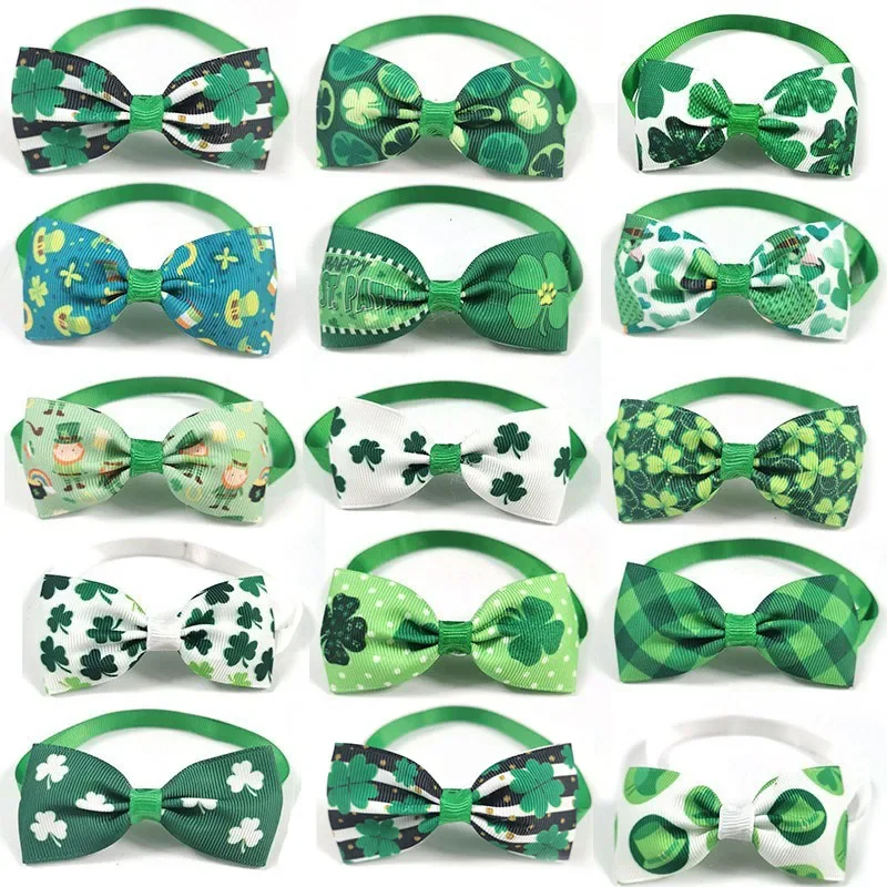 50pcs St. Patrick\'s Day Pet Cat Dog Pet Bow Tie Bandana Dog Bows Small Dog Grooming Accessories Large Dog Holiday Pets Supplies