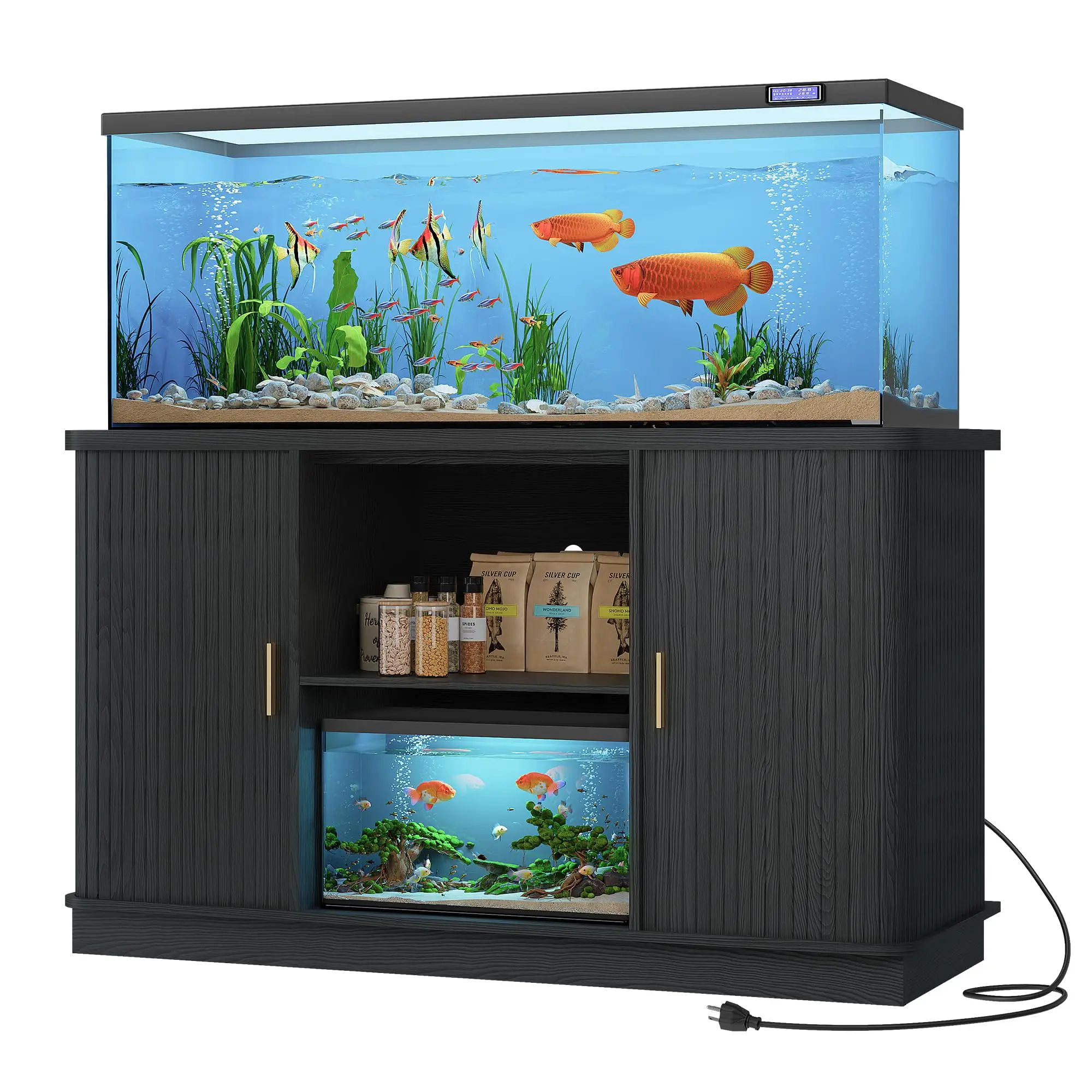 Fish Tank Stand, 75 Gallon Tank Stand with Sliding Cabinet Door, Heavy Duty Aquarium Stand with Power Outlet for Turtle