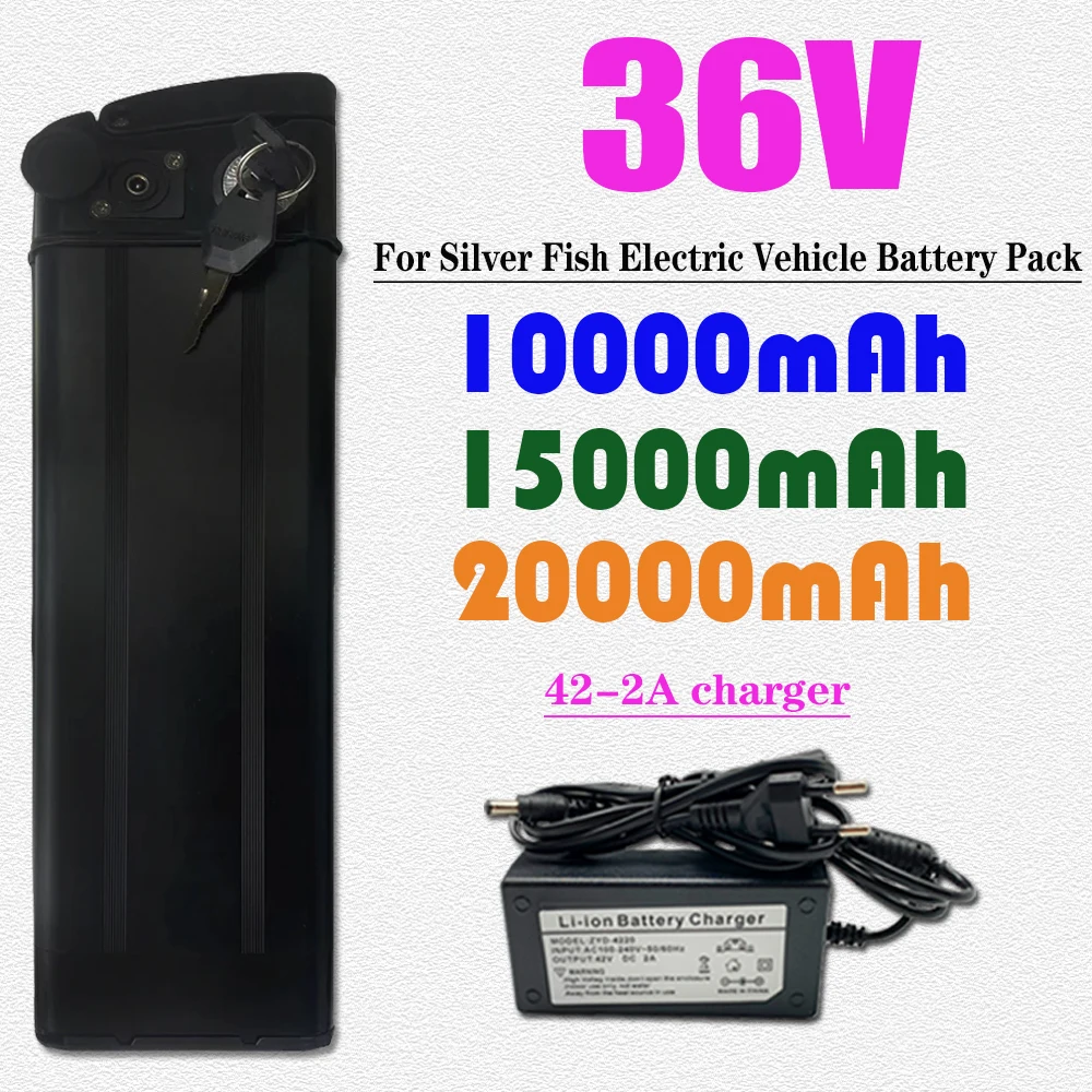 36V 10AH 15AH 20AH Lithium Silver Fish Batterie Akku for 350W 500W 750W 1000W Li-ion Battery Pack