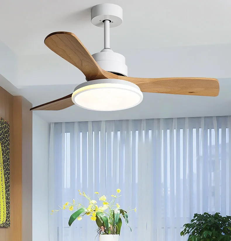 NEW Wood Fan Blade Ceiling Fan Lamp Noiseless Motor Solid Walnut Indoor Pendant Fan with LED Light and Remote Control