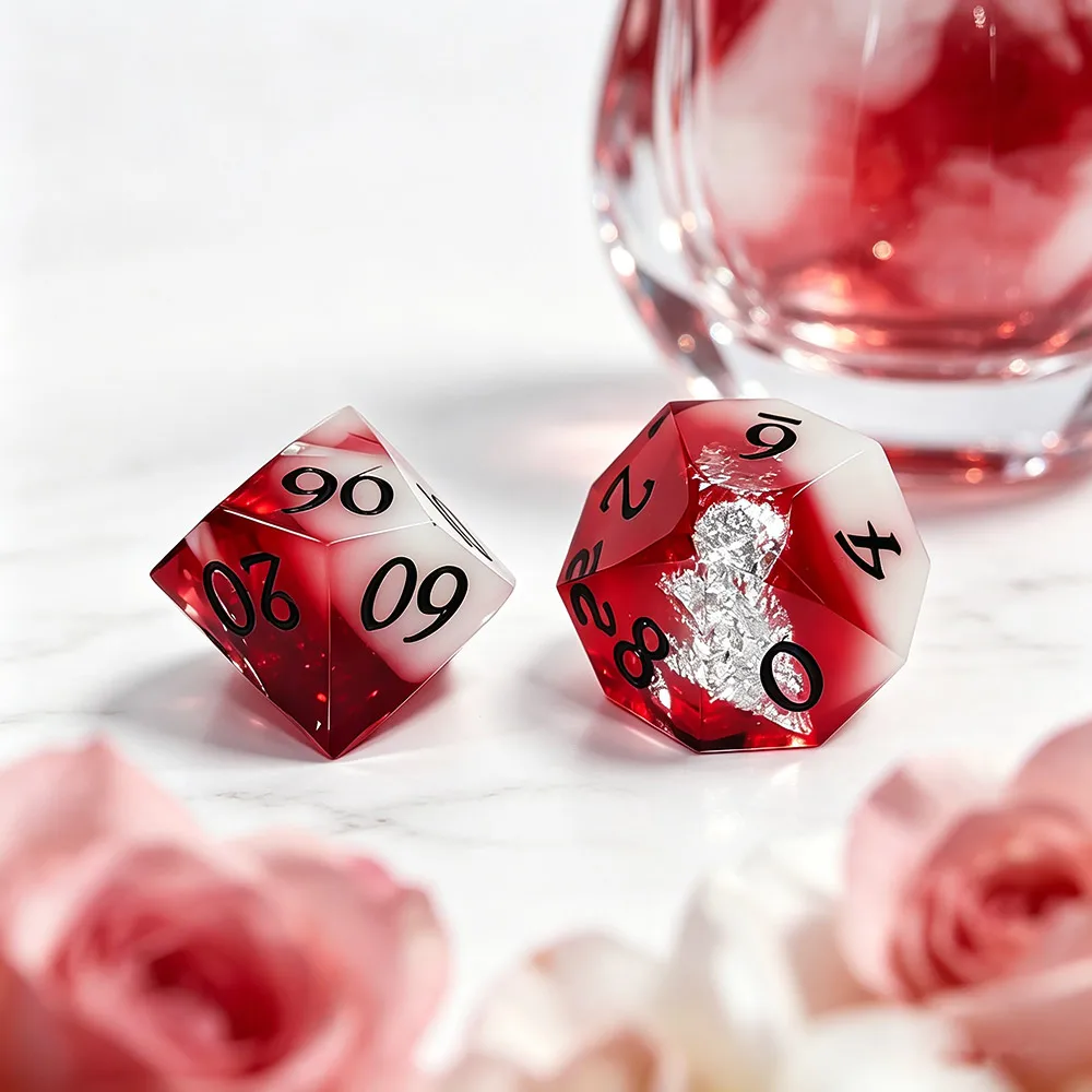 7Pcs Resin Polyhedral Dice Set, Red-White Gradient, Black Numbers, Multifaceted Sharp Edge Dice Tabletop Game Dice For DND Dice