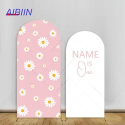 Custom Name Daisy Arch Backdrop Cover Pink Flower Baby Shower Girl One Birthday Party Decor Background Cake Portrait Photozone