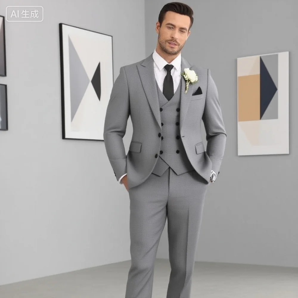 

Элегантный розово-красный комплект из трех предметов, приталенный мужской костюм, двубортный пиджак, жилет и брюки, комплект для свадьбы, жениха, смокинг, деловая вечеринка