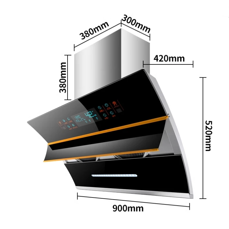 Smart Electric Wall-Mounted Stainless Steel Range Hood Kitchen Extractor Chimney  Hood Range  Vented Baffle Hotel Kitchen Use