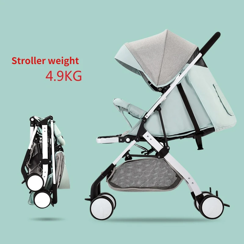 Foldable Lightweight Baby Stroller 4 Wheel Aluminum Alloy Baby Trolley Shock-absorbing Baby Cart