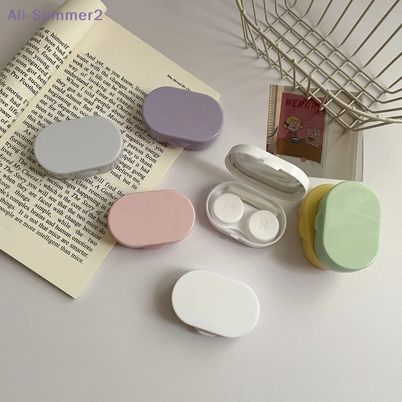 Portable Mini Contact Lens Box With Mirror Plastic Contact Lens Case Macaron Color Lens Box Care Box Travel Outdoor Home Gift