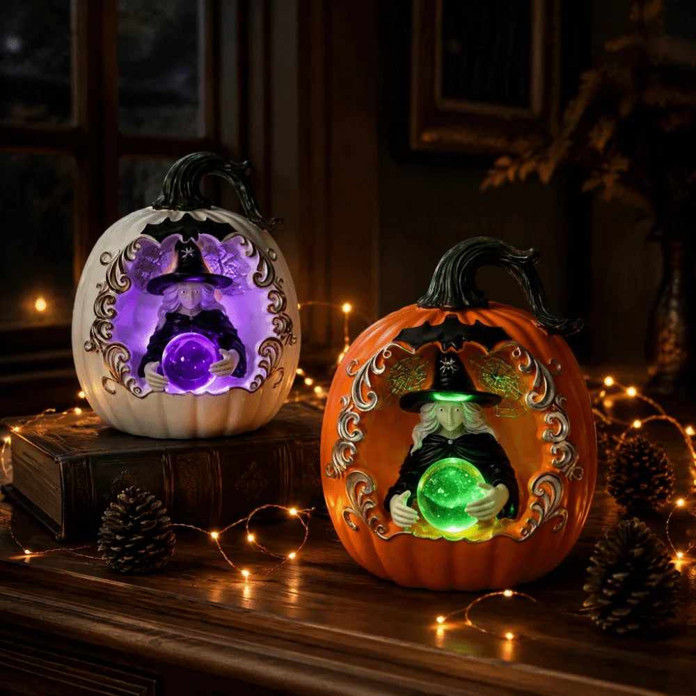 Witch Pumpkin Resin Resin Pumpkin Glowing Night Light Glowing Pumpkin Lamp Witchy Tabletop Halloween Pumpkin Light Party Decor