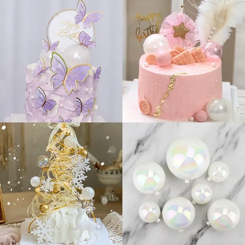 24 PCS Balls Cake Toppers Bubble Mini Balloon Topper Pearl Insert Cupcake DIY Decoration for Wedding Anniversary Graduation