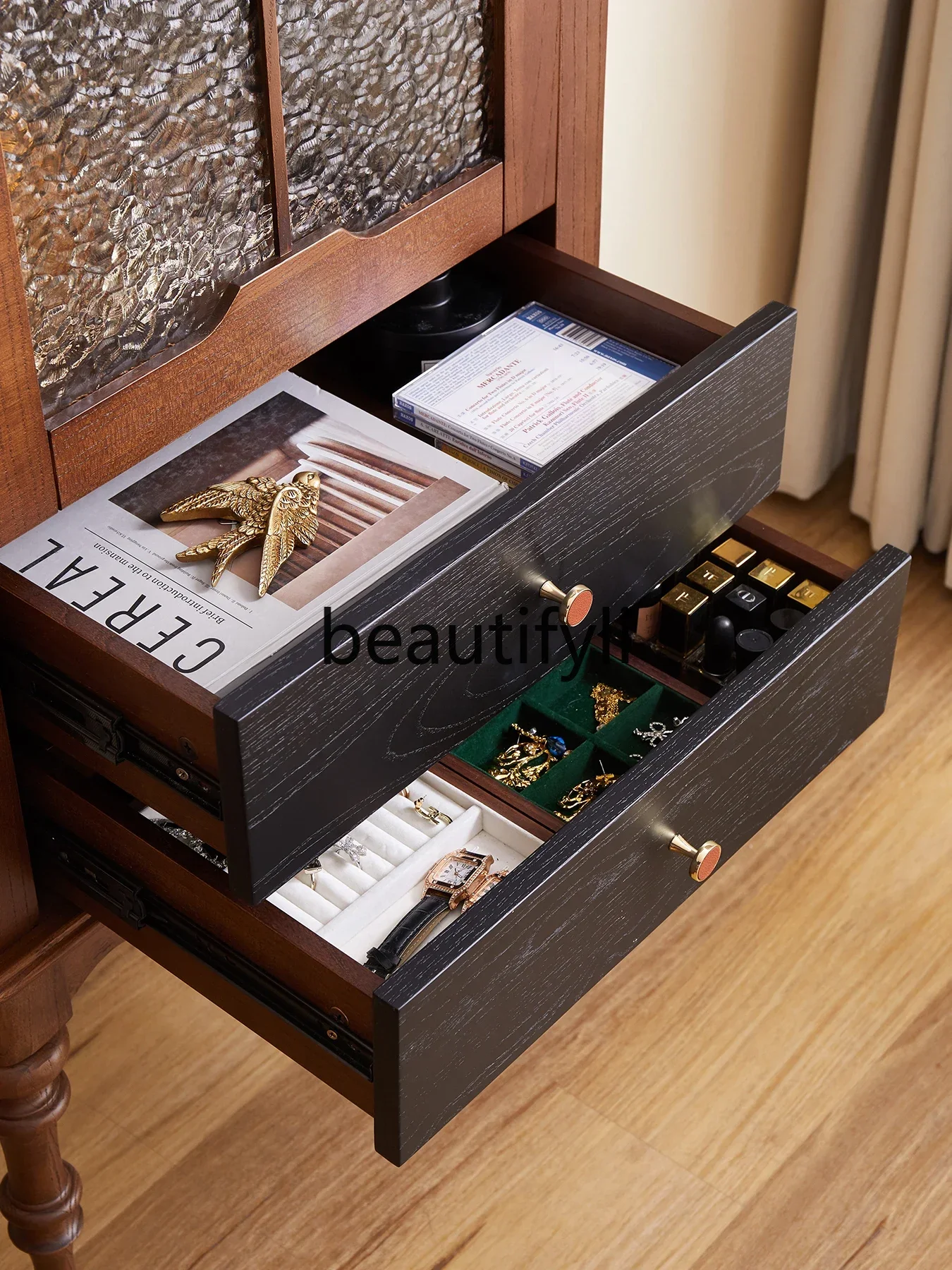 خزانة زاوية لغرفة المعيشة من الخشب الصلب الفرنسي xx1، خزانة عرض عتيقة متوسطة، خزانة تخزين زاوية #4