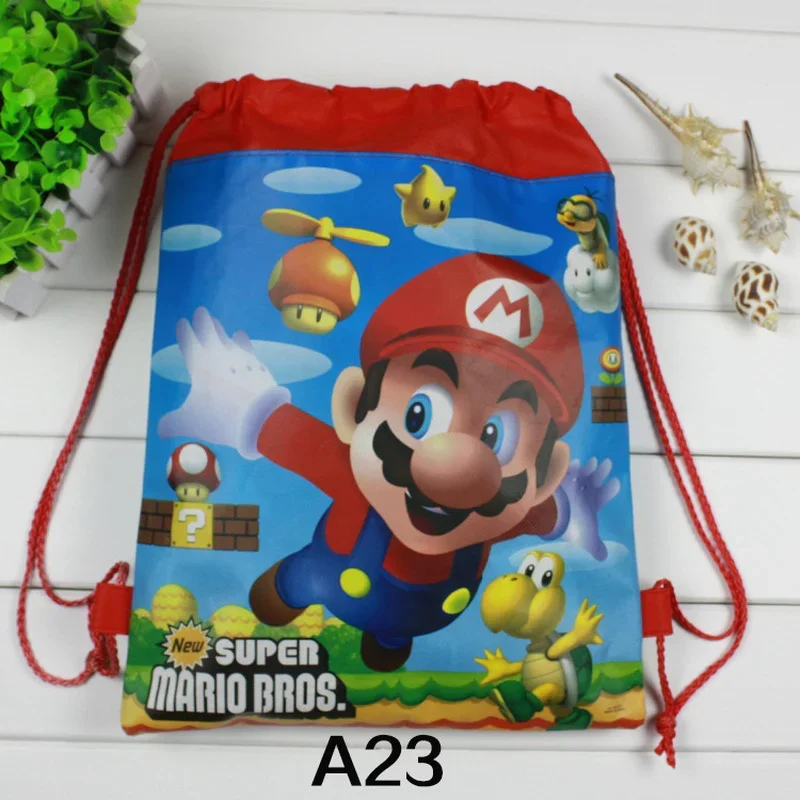 Super Mario Bros Original Storage Bag Non-woven Fabric Shopping Bag Cartoon Anime Figures Mario Children Birthday Drawstring Bag