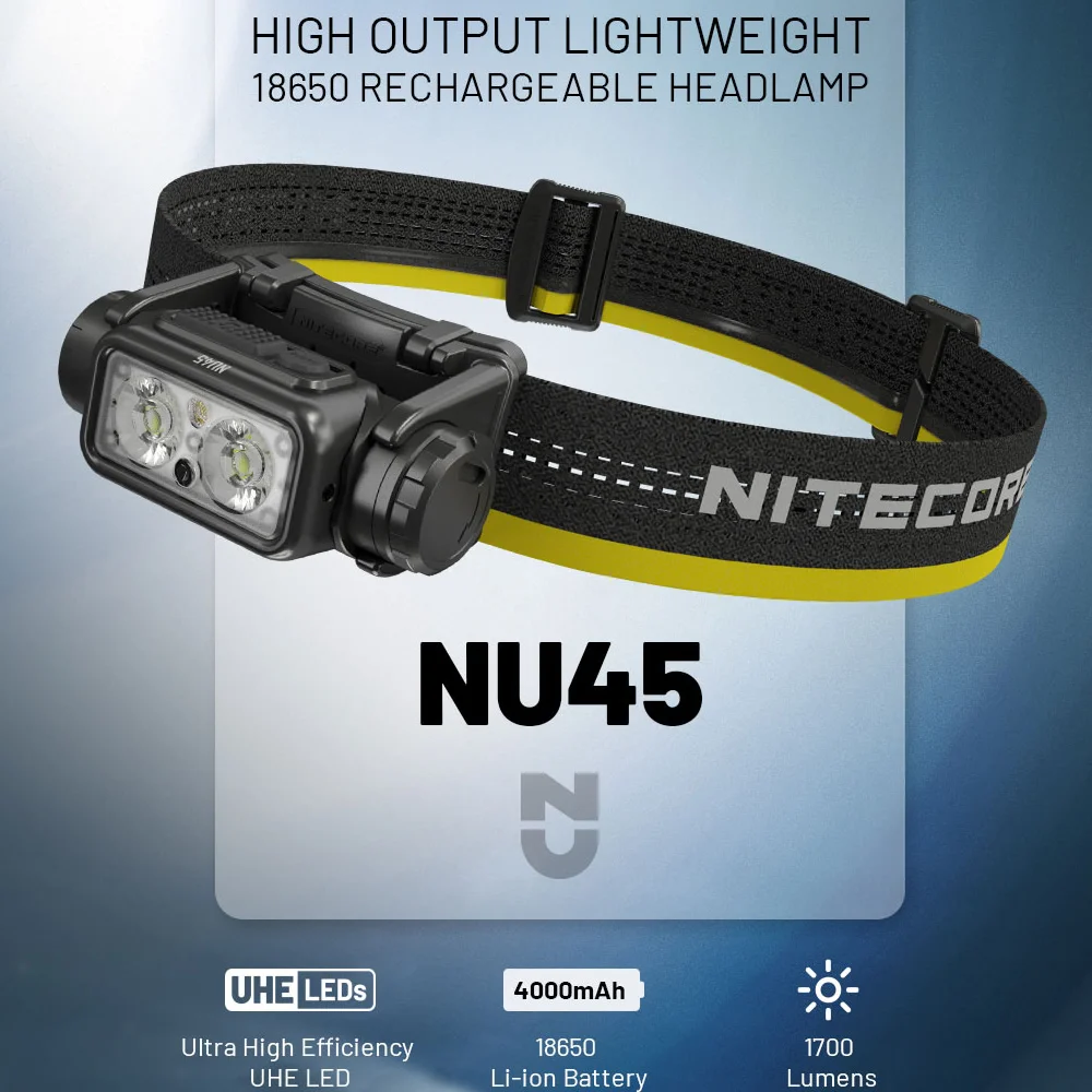 Sale NITECORE NU45 1700 LMs 4UHE LEDs HIGH Output Lightweight 4000mAh 18650 Li-ion Battery Rechargeable Outdoor Fishing Headlamp