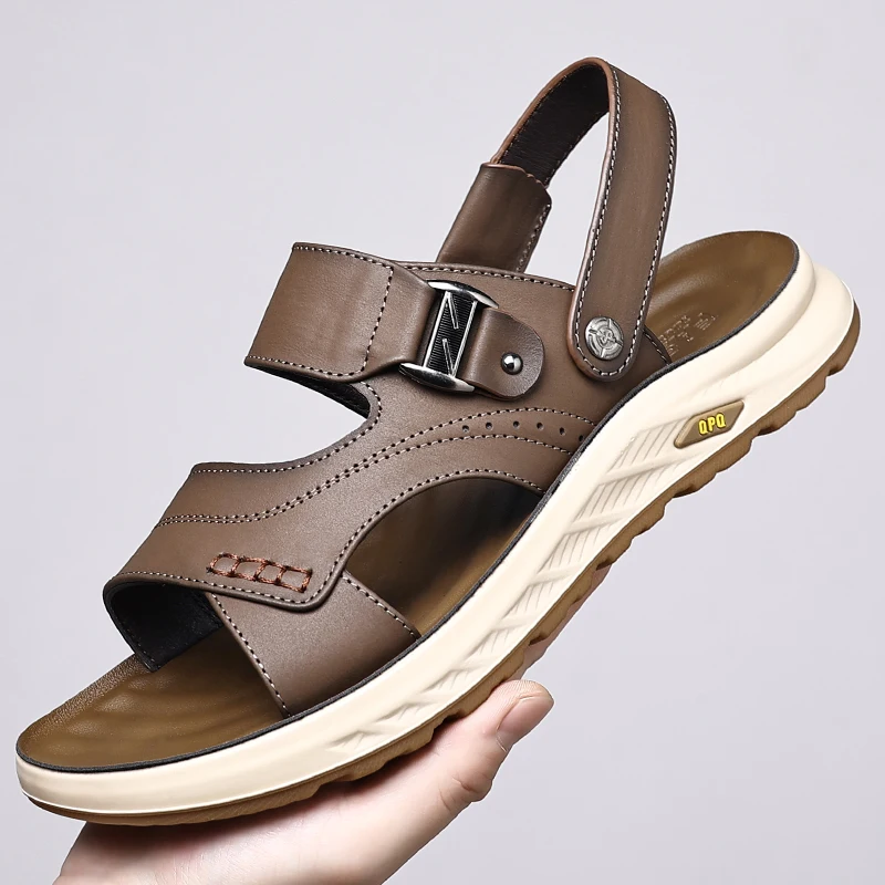 Men's Two-Way Wear Sandals With Adjustable Ankle Strap, Soft Sole All-Match Casual Slide Sandals For Beach & Daily Commute